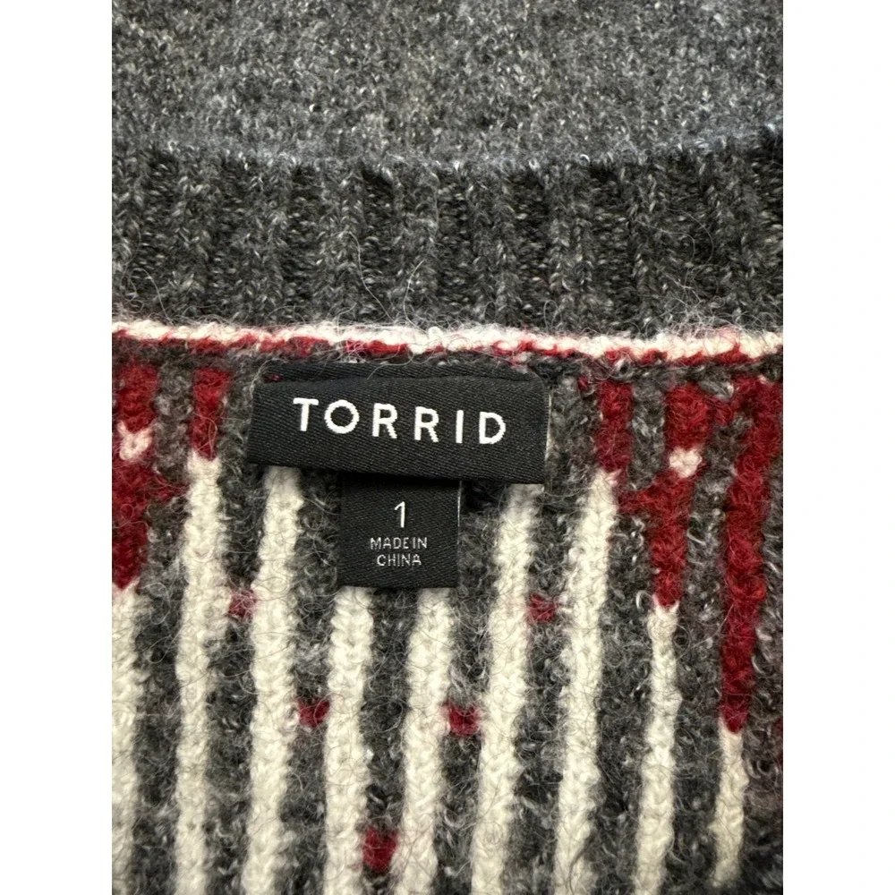 Torrid Argyle ‎ Vegan Cashmere Long Sleeve Crew Neck Sweater Size 1